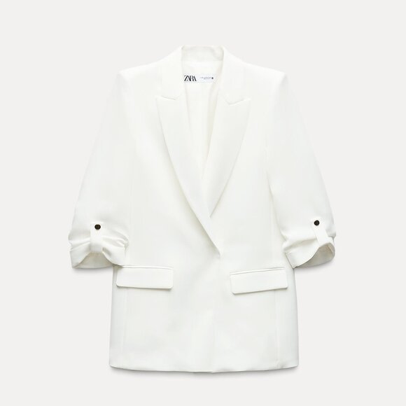 NWT: ZARA WHITE BLAZER WITH TURN-UP CUFFS - Picture 5 of 11